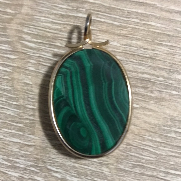 Vintage Malachite 12k Gold Filled Oval Pendant - Picture 2 of 4